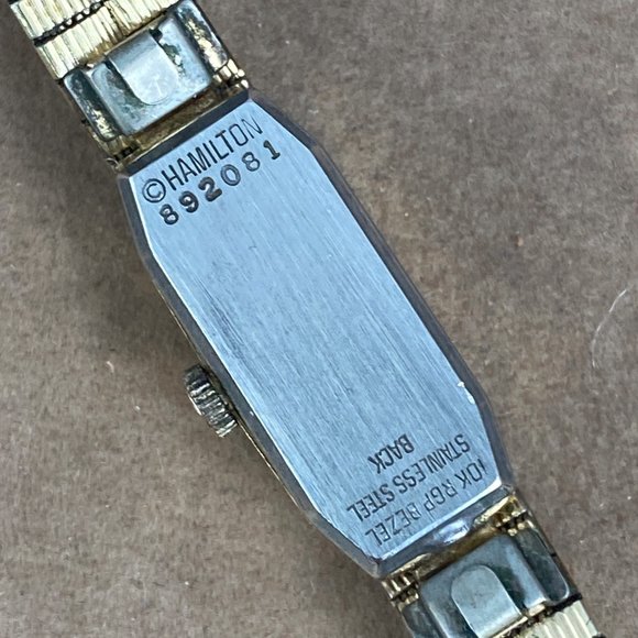 SOLD Vintage 1980's Hamilton Watch Quartz Movement Case is 10K Yellow Gold Rolle - Picture 7 of 8